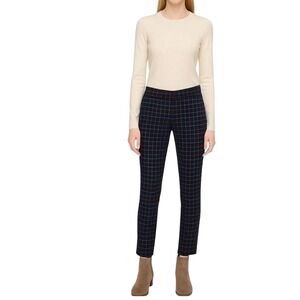 J. Jill‎ Essential Cotton Stretch Navy Blue Windowpane Plaid Pants Petite 6P NEW